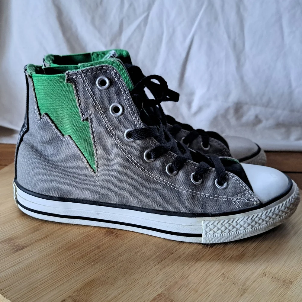 Converse Chuck Taylor All Star High Top Gray Canvas Green Lightning Kids Size 3